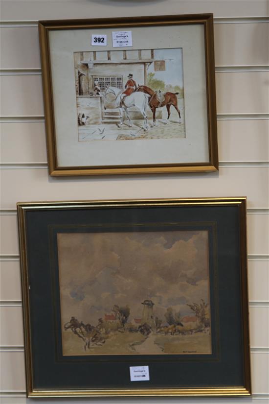 Watercolour, hunting scene and Seaward, watercolour, landscape largest 28 x 32cm